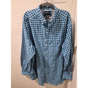 Ariat Pro Series Mens Blue Plaid Long Sleeve Button-Down Shirt XXL Tall Stretch